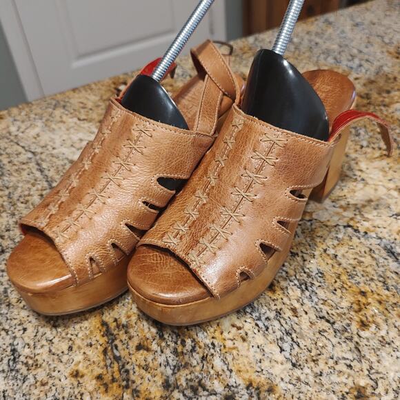Bed Stu Fontella Heeled Platform Sandal Leather Tan Rustic Women's Size 7 - Picture 1 of 15